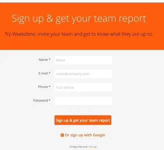 Account Registration example from weekdone.com