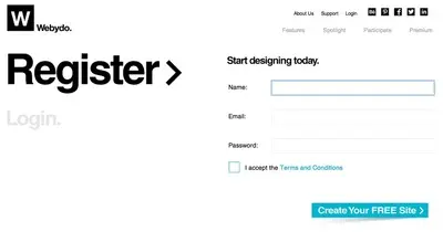 Account Registration example from dashboard.webydo.com