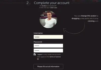 Account Registration example from neonmob.com