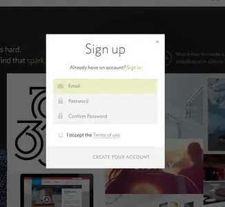 Account Registration example from niice.co