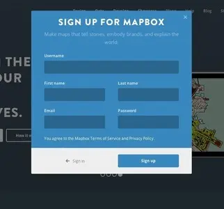Account Registration example from mapbox.com