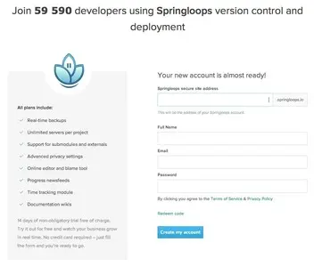 Account Registration example from register.springloops.io