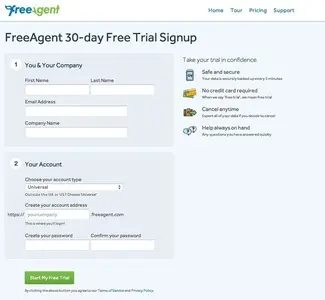 Account Registration example from signup.freeagent.com