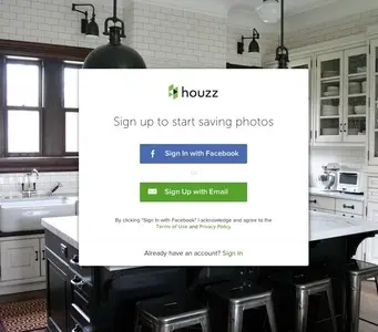 Account Registration example from houzz.com